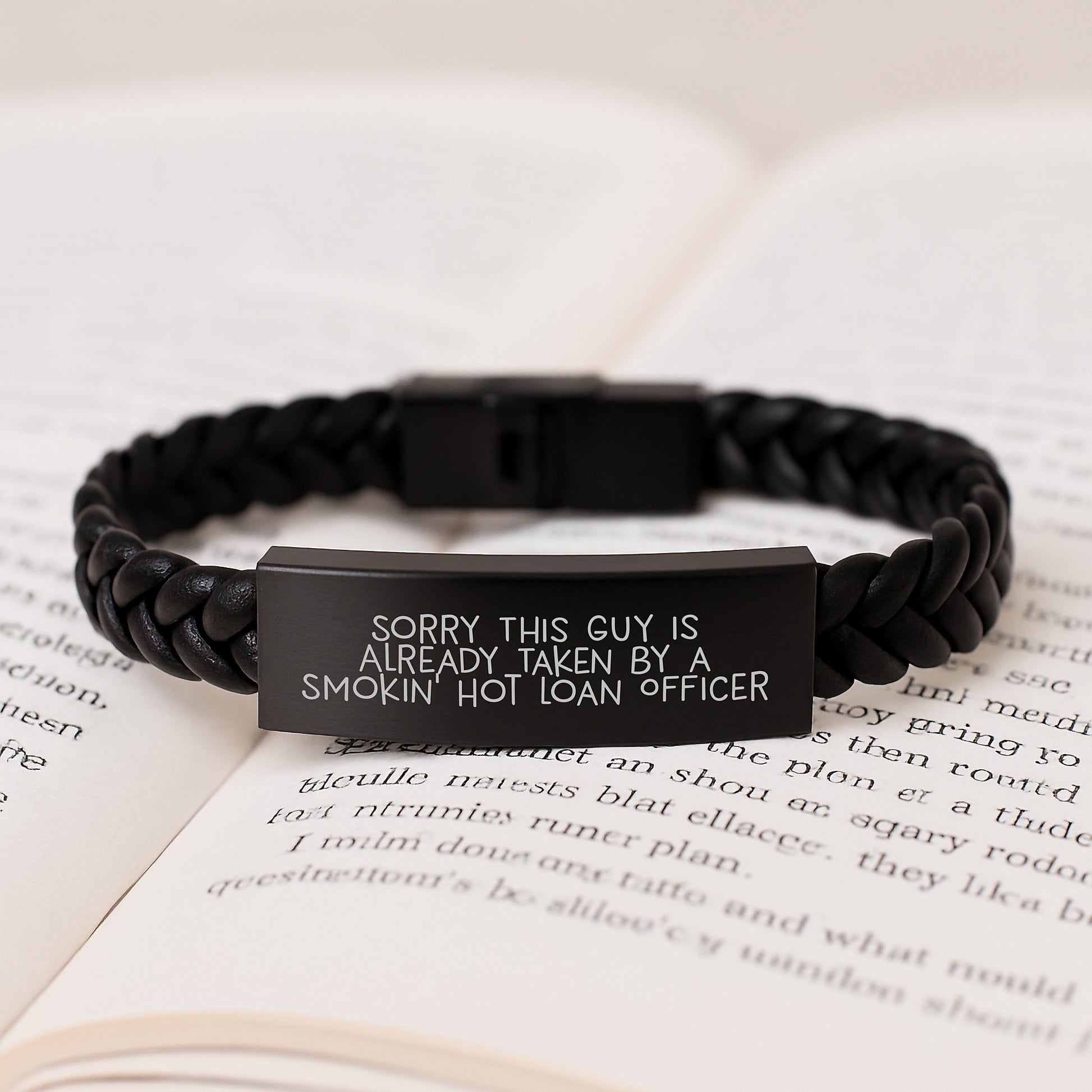 Funny Loan Officer Gifts, Sorry This Guy Is Already Taken By A Smokin' Hot Loan Officer Interlaced Leather Bracelet, Birthday Unique Gifts from Friends - Image 3