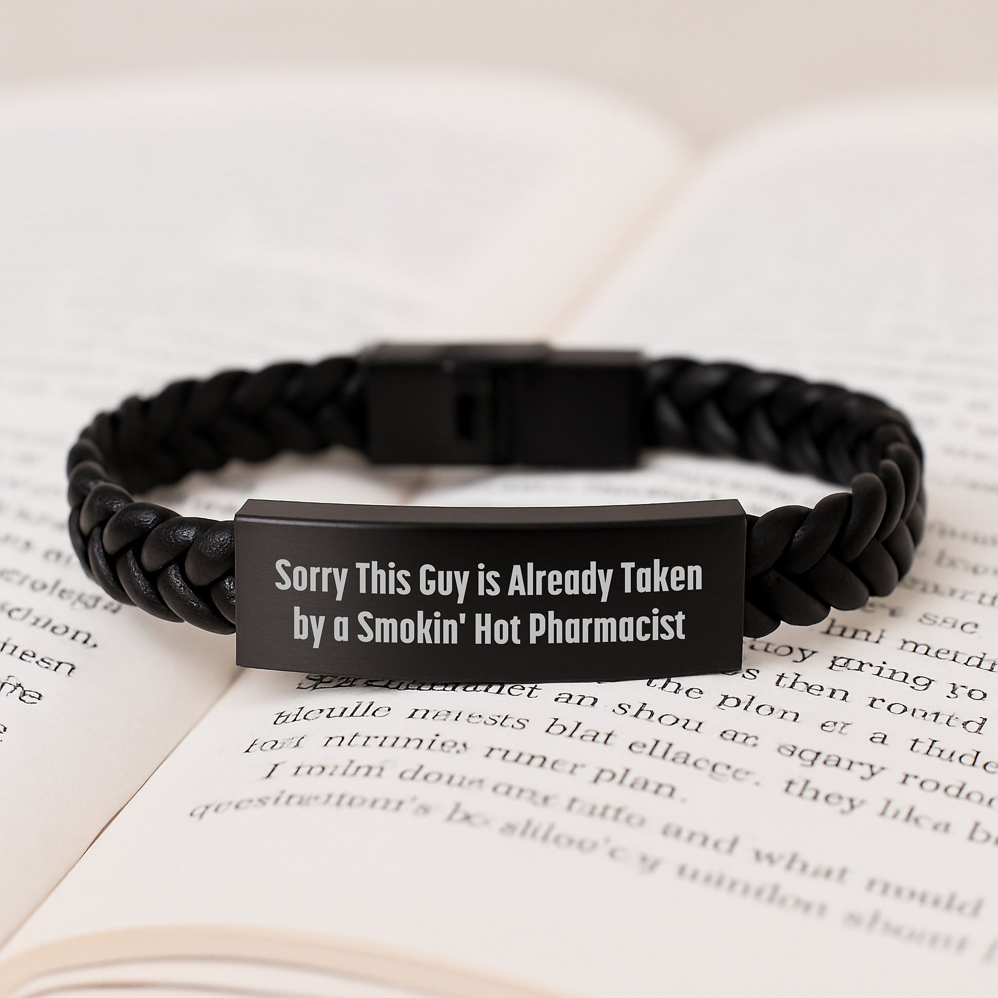 Funny Pharmacist Gifts, Sorry This Guy Is Already Taken By A Smokin' Hot Pharmacist Interlaced Leather Bracelet for Birthday, Gifts from Men to Pharmacist - Image 3