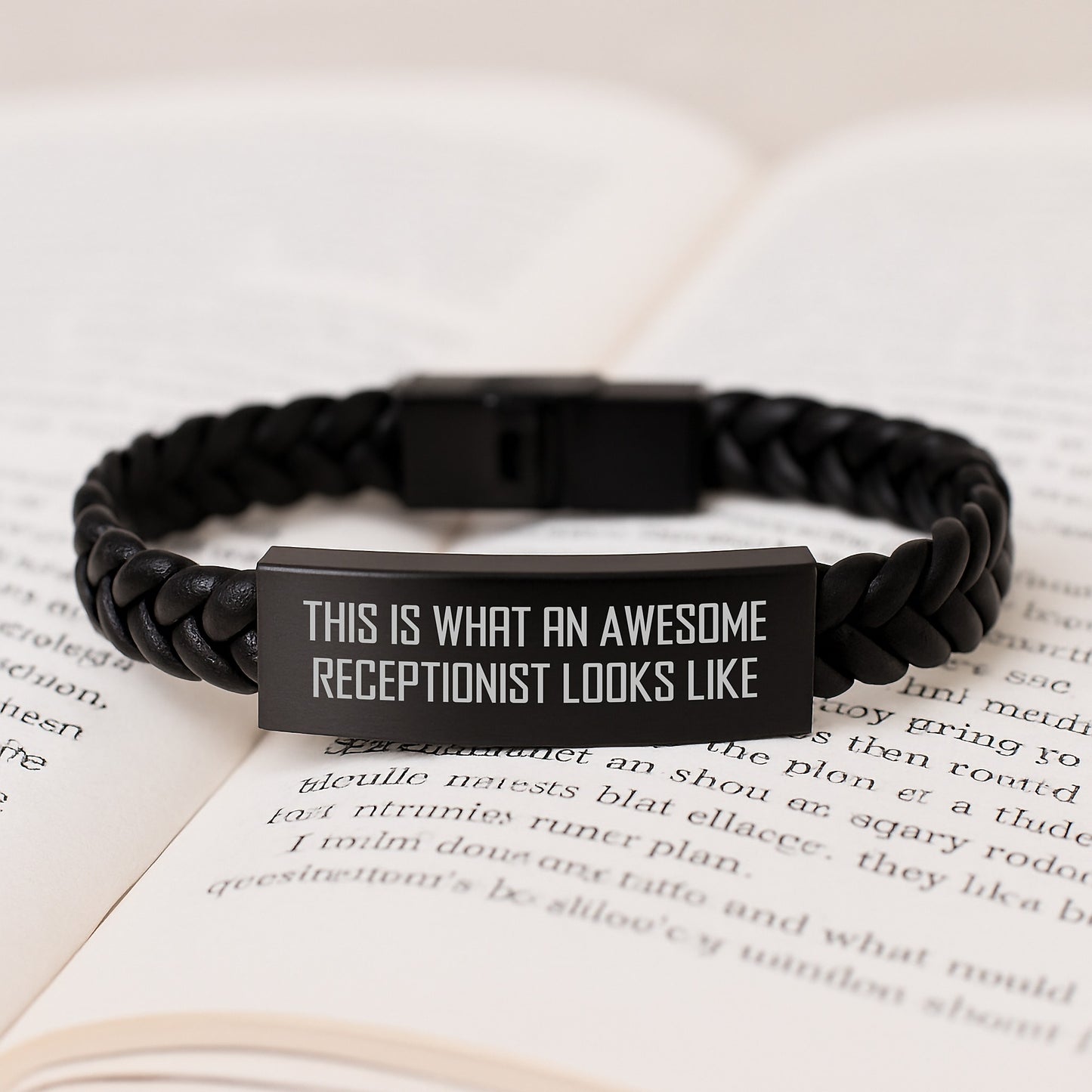Gifts from Friends for Awesome Receptionist - Interlaced Leather Bracelet with Quote 'This Is What An Awesome Receptionist Looks Like' - Birthday Unique Gifts for Her - Image 3