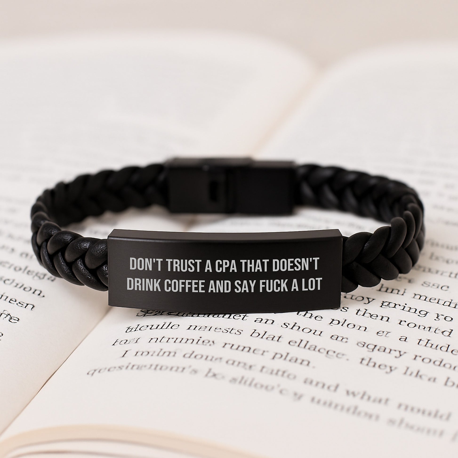 Funny CPA Gifts, Don't Trust A Cpa That Doesn't Drink Coffee And Say F--k A Lot, Interlaced Leather Bracelet for Men, Women, Friends, Coworkers, Family on Birthday - Image 3