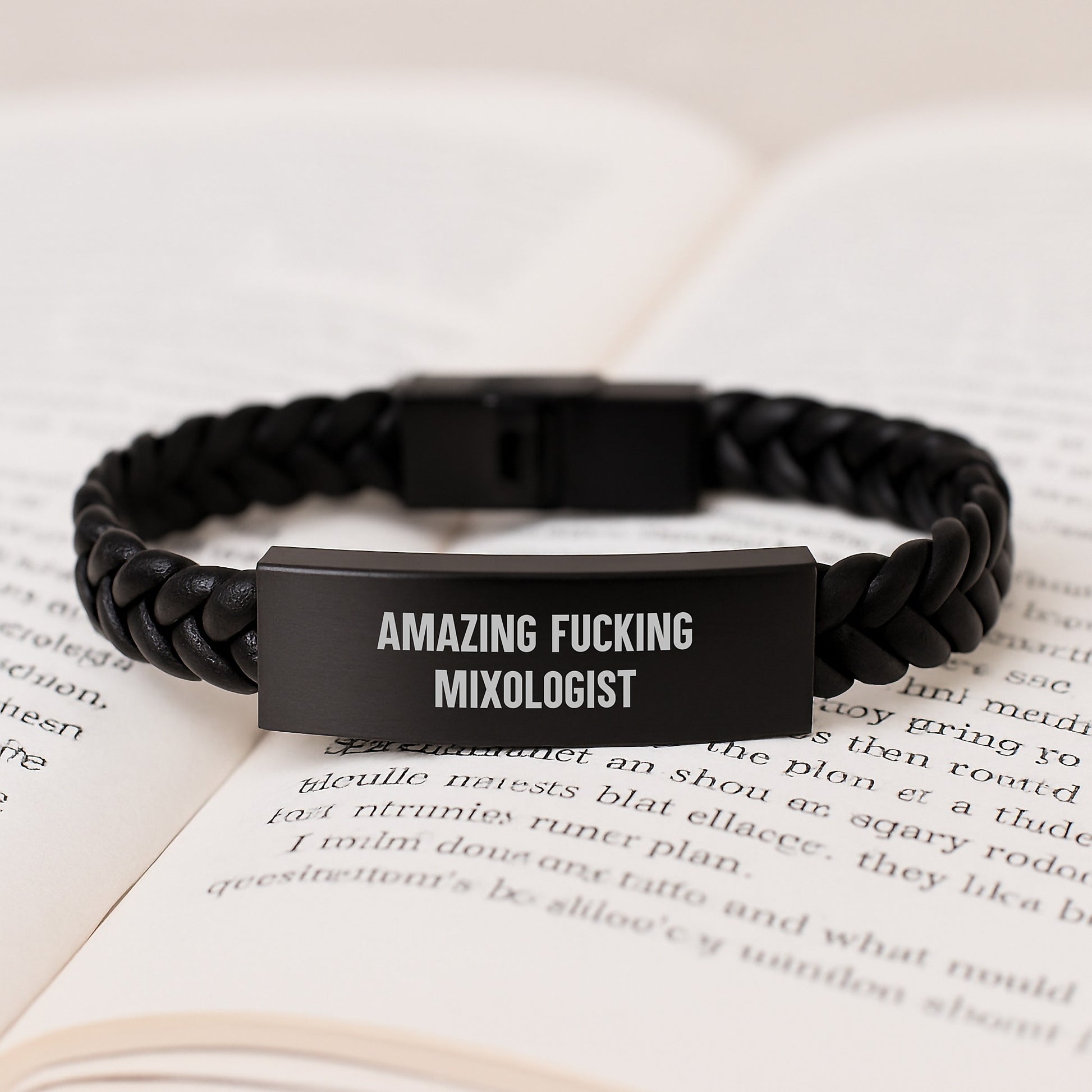 Funny Mixologist Gifts from Friends - 'Amazing F--king Mixologist' Interlaced Leather Bracelet for Graduation Unique Men's Accessories - Image 3