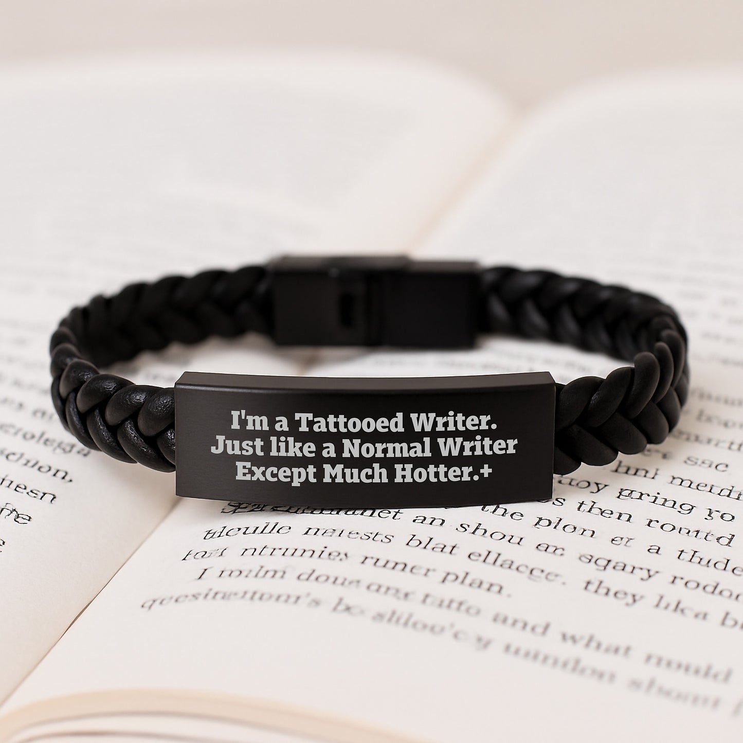 Funny Writer Gifts for Men from Friends - Interlaced Leather Bracelet, Engraved Stainless Steel, 7.87 inches, Unique Graduation Presents - Image 3