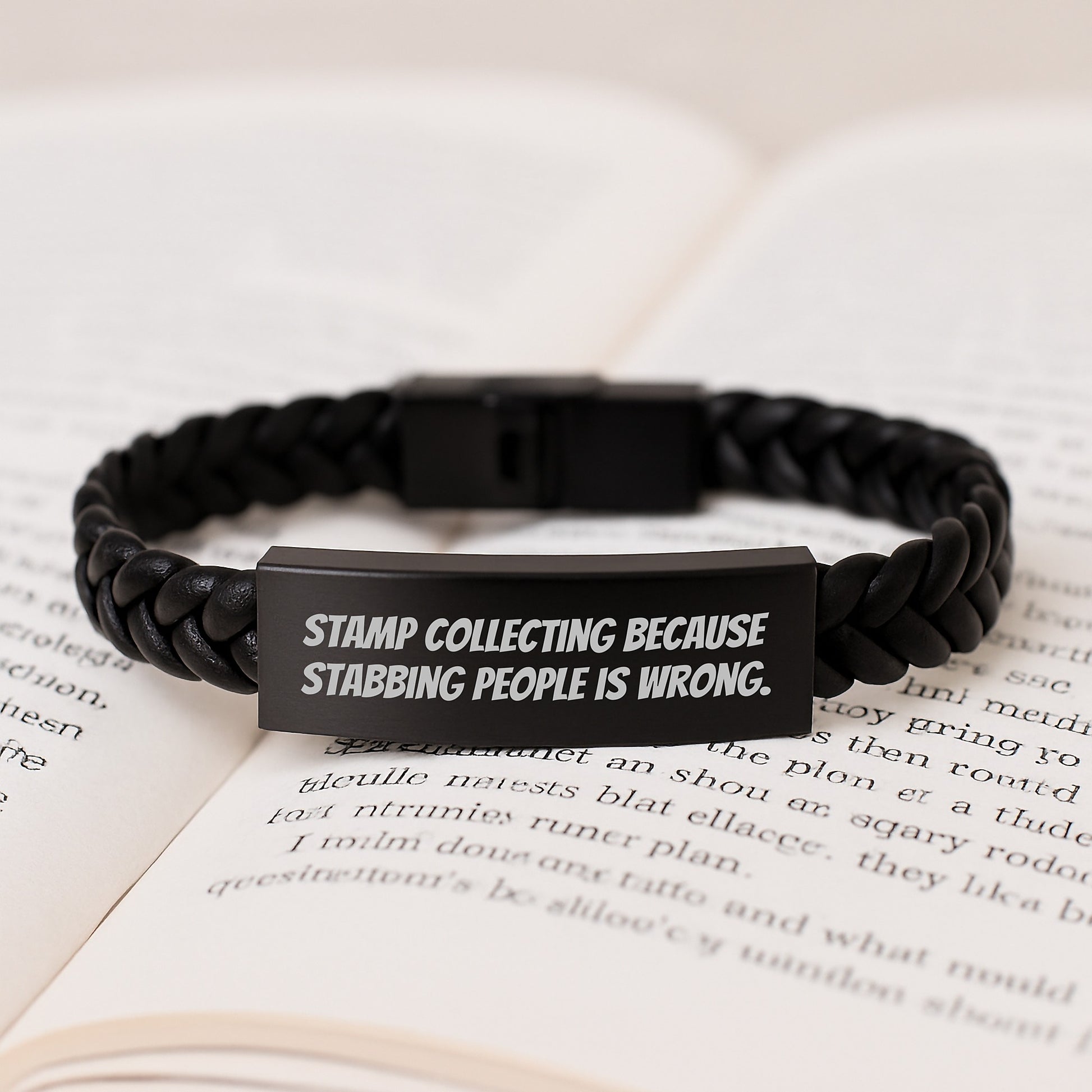 Funny Stamp Collecting Gifts for Men from Coworkers, Interlaced Leather Bracelet, Graduation Unique Gifts with Quirky Quote - Image 3