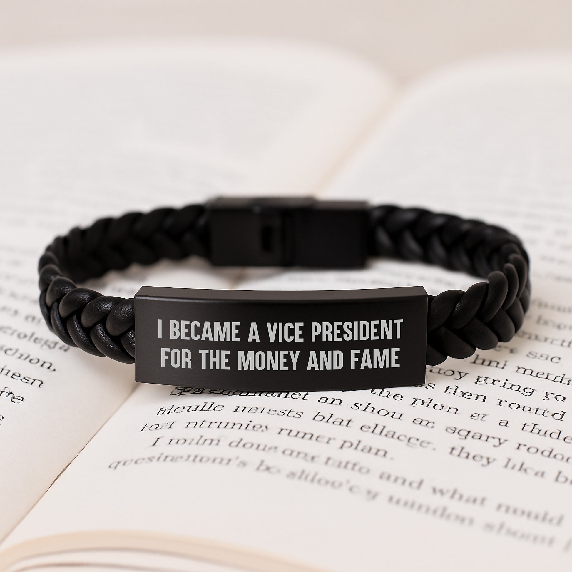 Funny Vice President Gifts - Interlaced Leather Bracelet for Men, Women, Coworkers, Friends, and Family - I Became A Vice President For The Money And Fame Quote Birthday Unique Gifts - Image 3