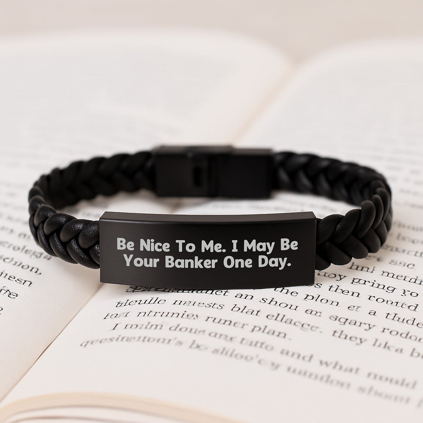 Funny Quote Interlaced Leather Banker Gifts for Men from Coworkers on Birthday, 'Be Nice To Me. I May Be Your Banker One Day.' - Image 3