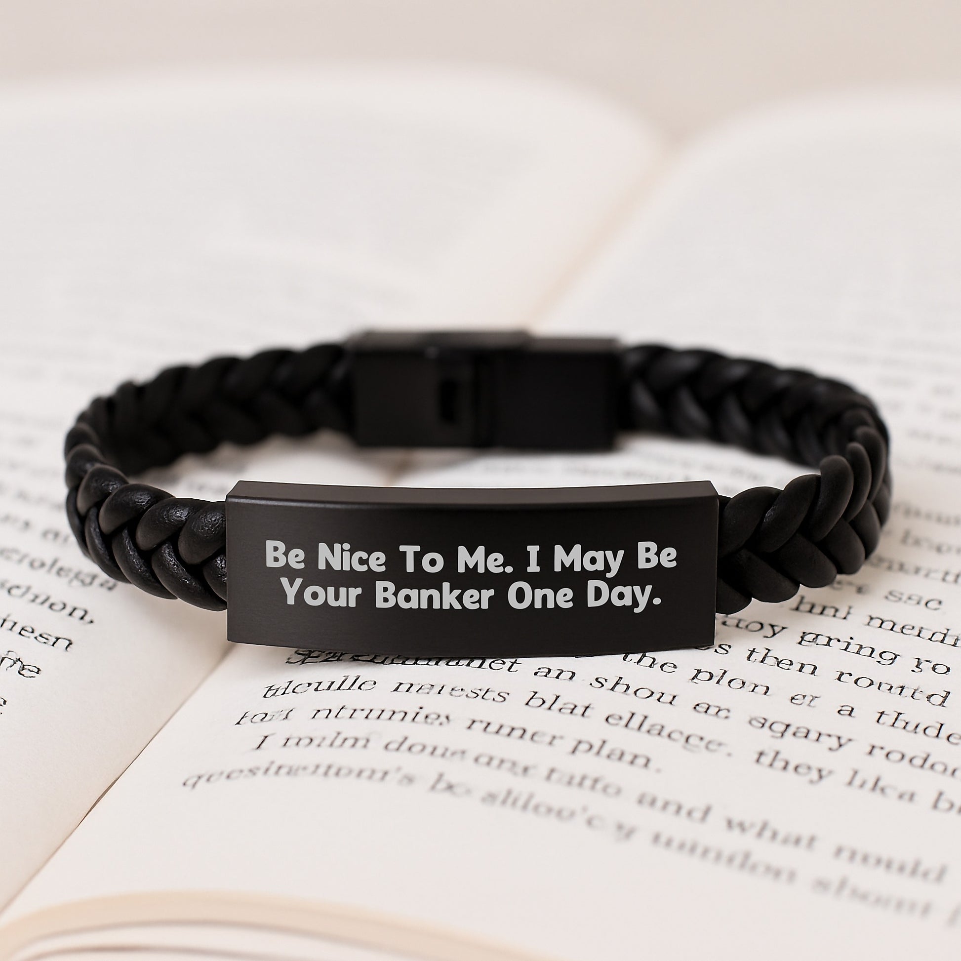 Funny Quote Interlaced Leather Banker Gifts for Men from Coworkers on Birthday, 'Be Nice To Me. I May Be Your Banker One Day.' - Image 3