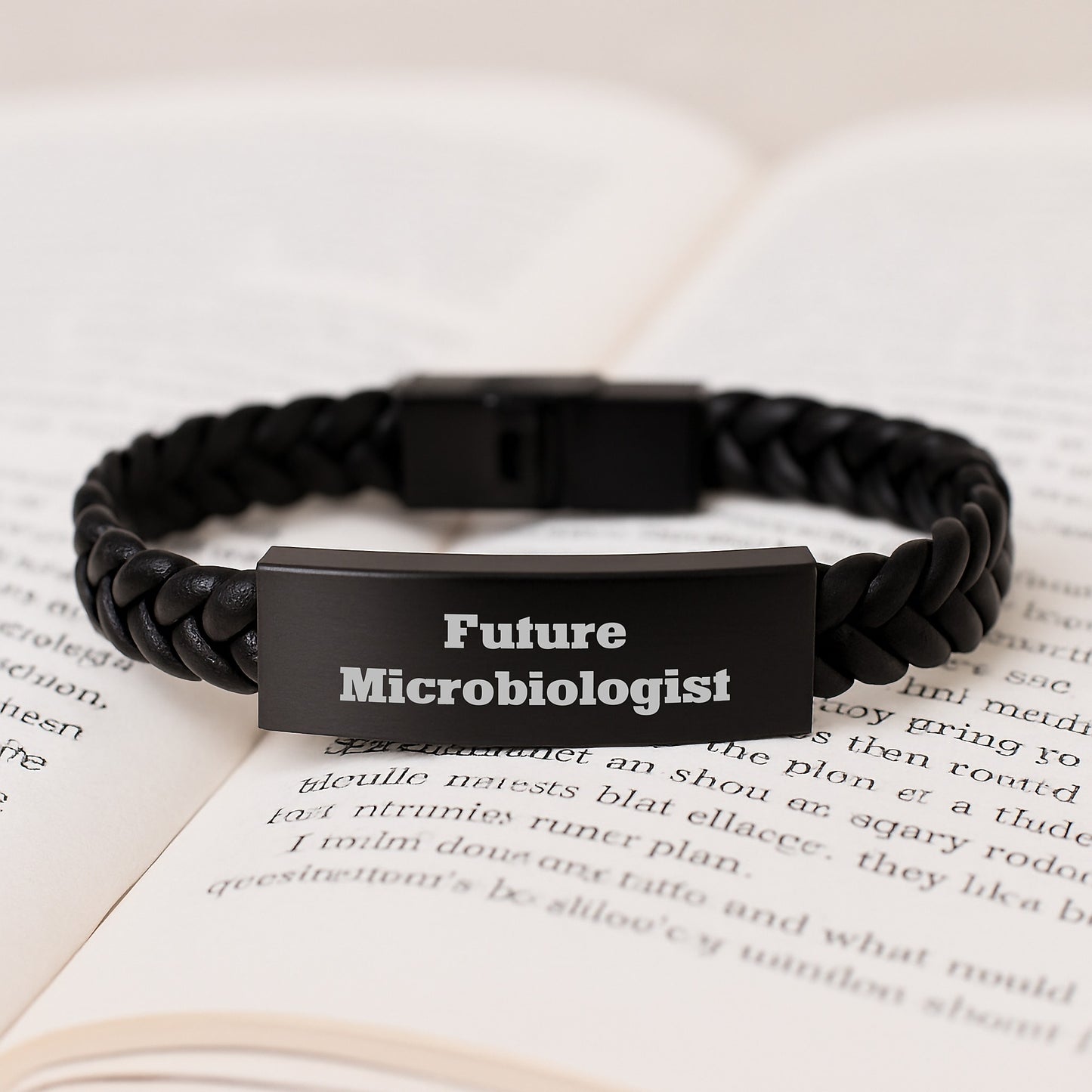 Funny Future Microbiologist Gifts from Friends, Interlaced Leather Bracelet for Microbiologist Birthday, 'Future Microbiologist' Quote Engraved Stainless Steel - Image 3