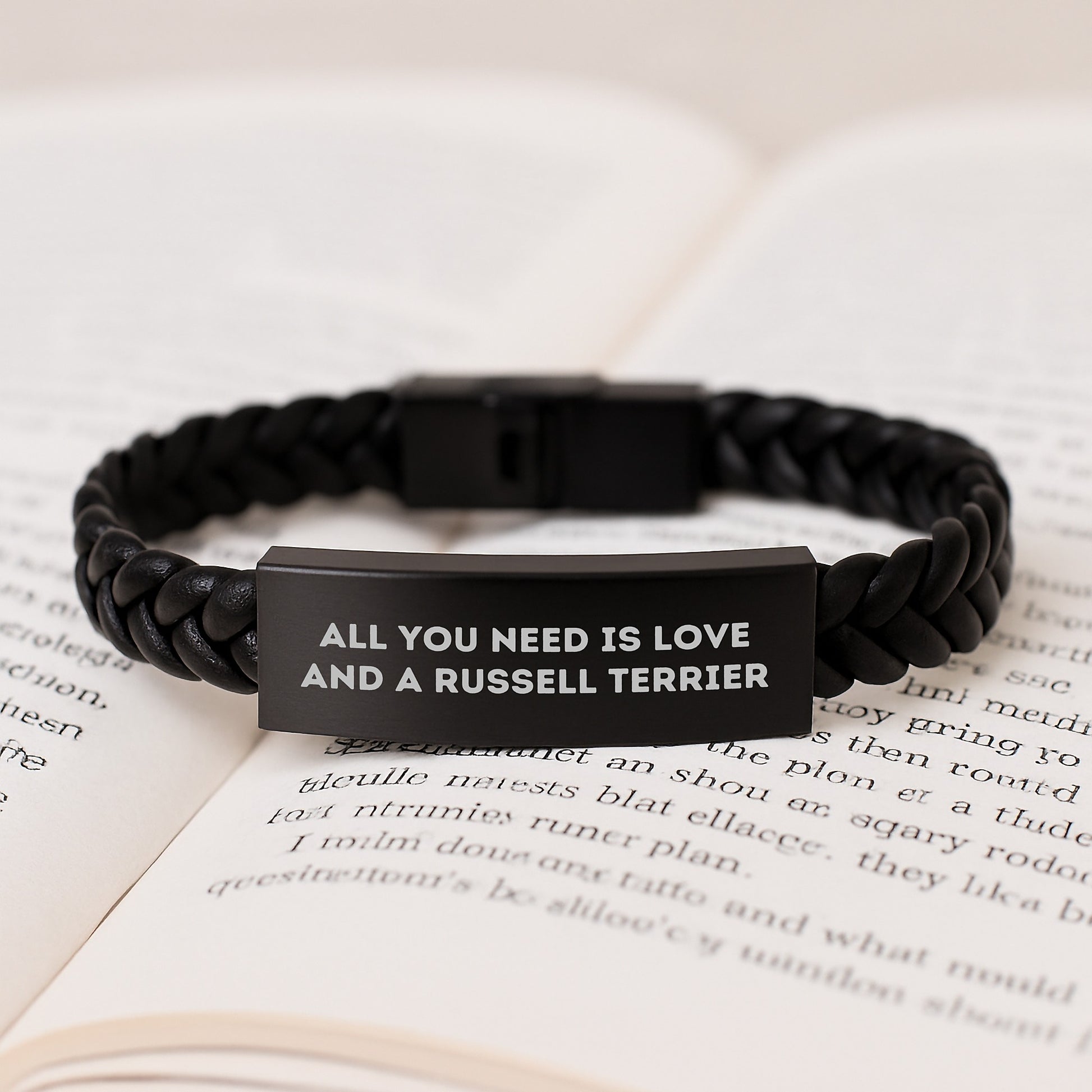 Russell Terrier Dog Lovers Gifts, Interlaced Leather Birthday Presents from Friends for Russell Terrier Dog - 'All You Need Is Love And A Russell Terrier' Quote - Image 3
