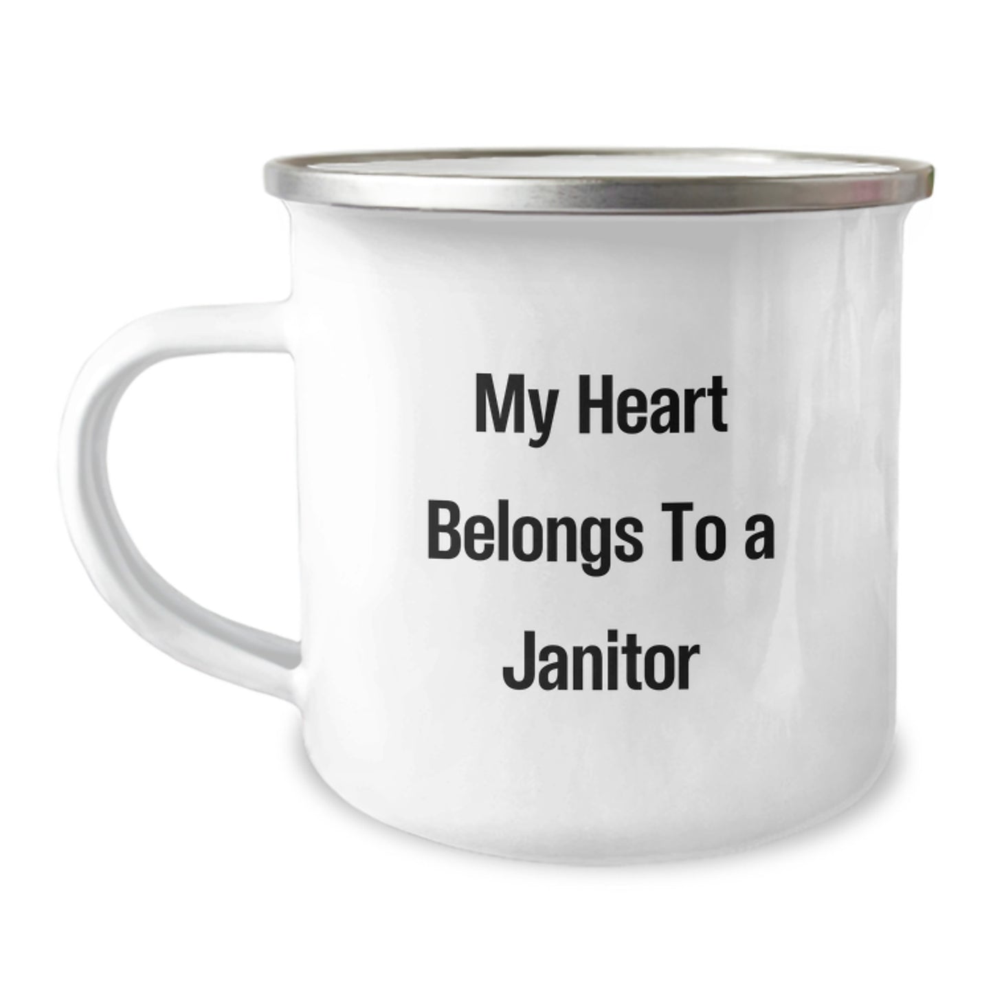 Funny Janitor Gifts from Friends for Janitor Graduation Unique Camping Mug, My Heart Belongs To A Janitor - Image 1