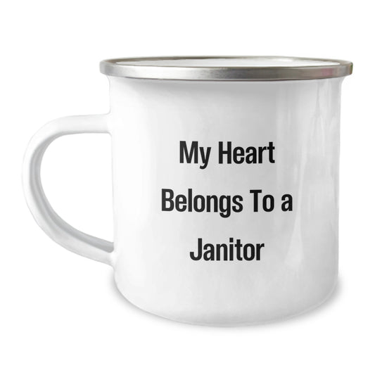 Funny Janitor Gifts from Friends for Janitor Graduation Unique Camping Mug, My Heart Belongs To A Janitor - Image 1