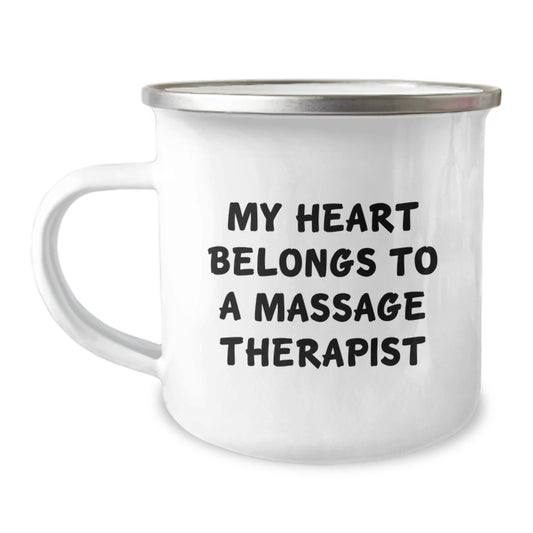 Massage Therapist Gifts from Friends, My Heart Belongs To A Massage Therapist, Camping Mug for Graduation, Funny Quote - Image 1