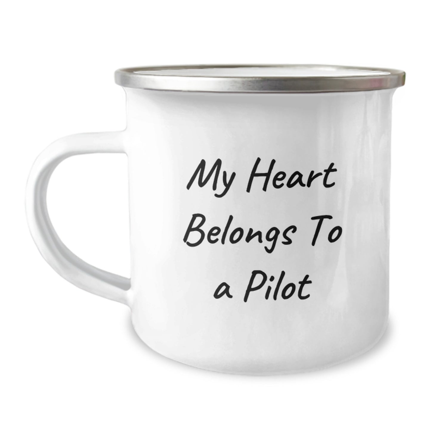 Pilot Gifts from Friends - My Heart Belongs To A Pilot, Funny Camping Mug for Graduation, 12 oz Stainless Steel with Enamel Finish - Image 1