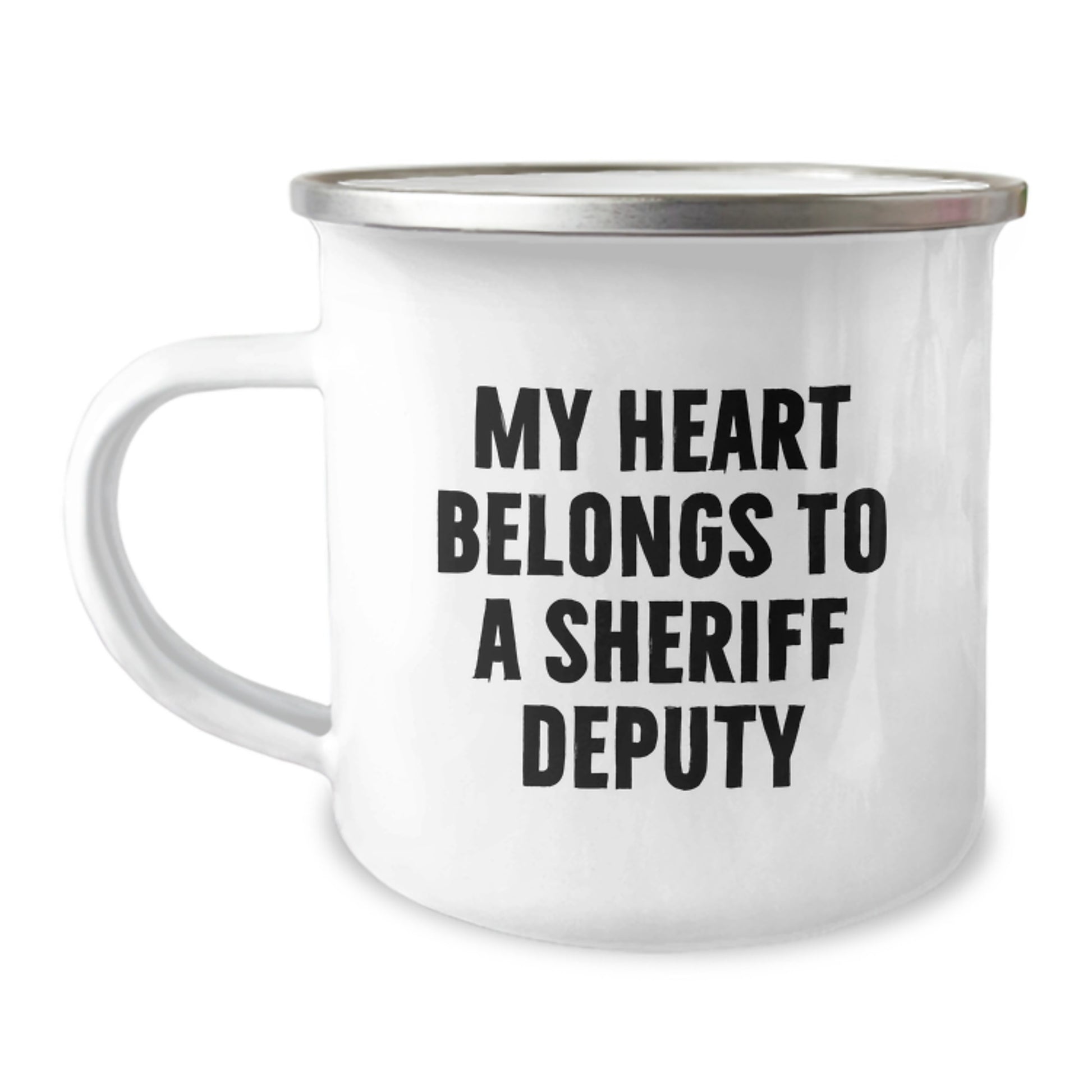 Funny Sheriff Deputy Gifts, My Heart Belongs To A Sheriff Deputy, Camping Mug for Graduation - Gifts from Family to Sheriff Deputy - Image 1