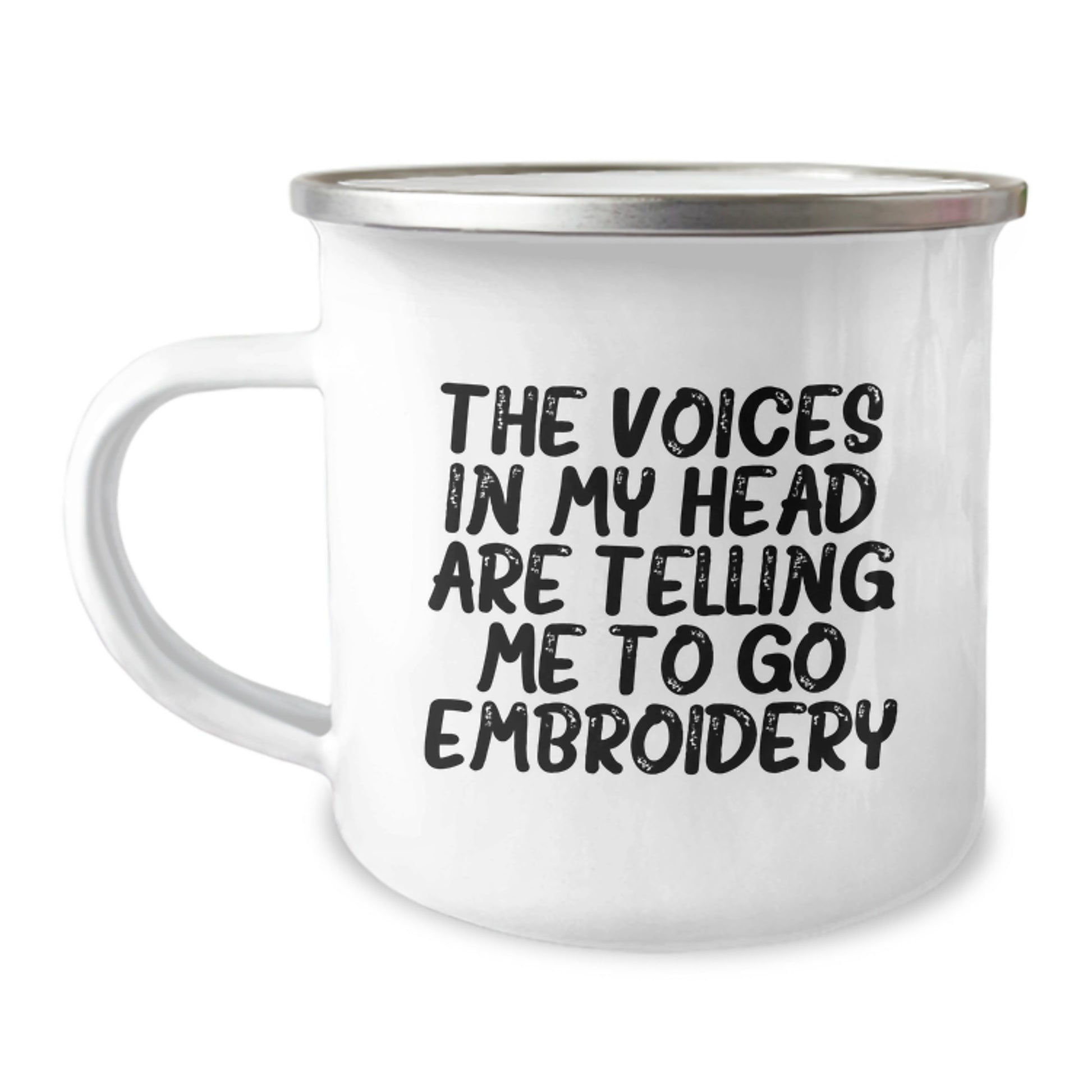Embroidery Gifts for Friends, 'The Voices In My Head Are Telling Me To Go Embroidery' Funny Camping Mug for Graduation, Gifts from Friends, Women, Family, Embroidery Lovers - Image 1