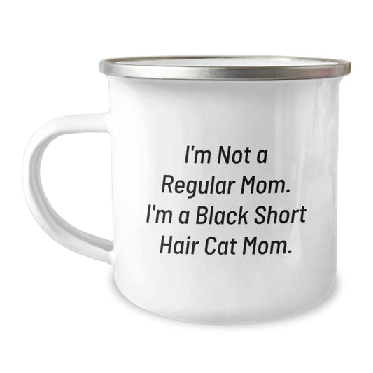 Funny Black Short Hair Cat Mom Gifts from Family to Friends - 12 oz Stainless Steel Camping Mug for Graduation - Image 1