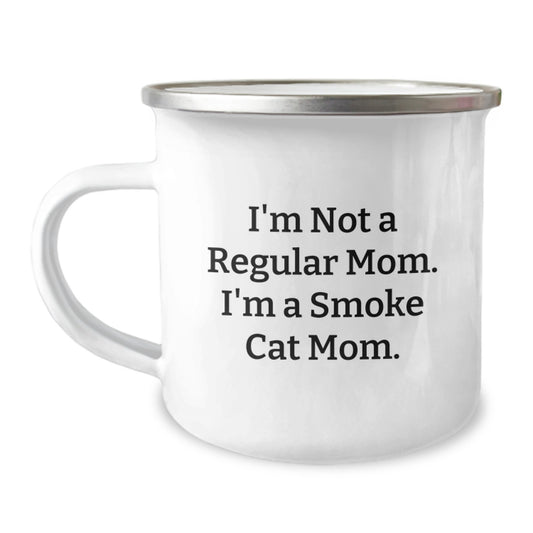 Funny Smoke Cat Mom Gifts for Her - 'I'm Not A Regular Mom' Camping Mug from Friends, Coworkers, or Family - Image 1