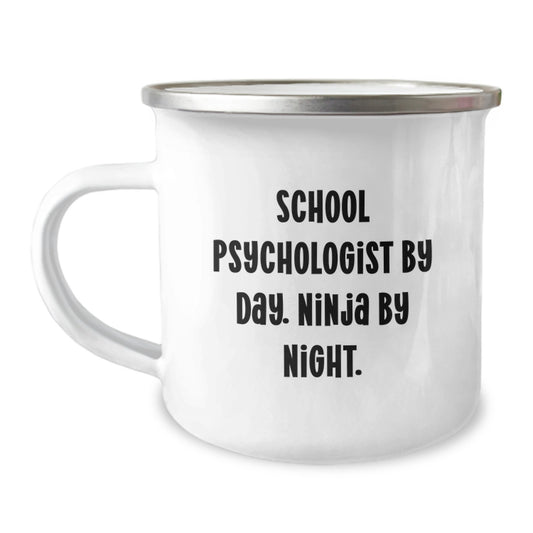 Funny School Psychologist Gifts from Friends - Camping Mug for Graduation 'School Psychologist By Day. Ninja By Night.' - Image 1