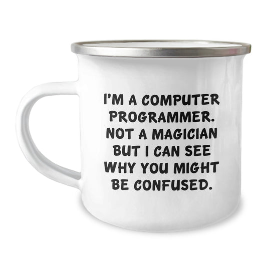 Computer Programmer Gifts from Friends for Men, Funny 'I'm Not a Magician' Camping Mug for Graduation - Image 1