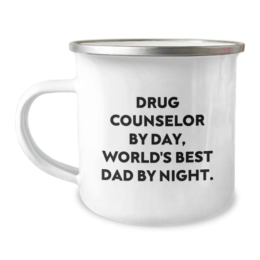 Funny Drug Counselor Gifts for Him, Camping Mug with Quote 'Drug Counselor By Day, World's Best Dad By Night.' from Friends to Family, Graduation Unique Gifts - Image 1
