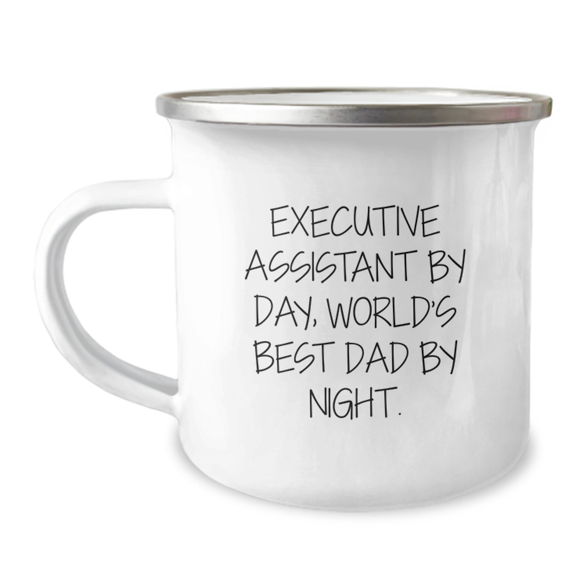 Executive Assistant Gifts from Dad, Funny Camping Mug for Graduation, 'Executive Assistant By Day, World's Best Dad By Night.' Quote, 12 oz Stainless Steel with Enamel Finish - Image 1