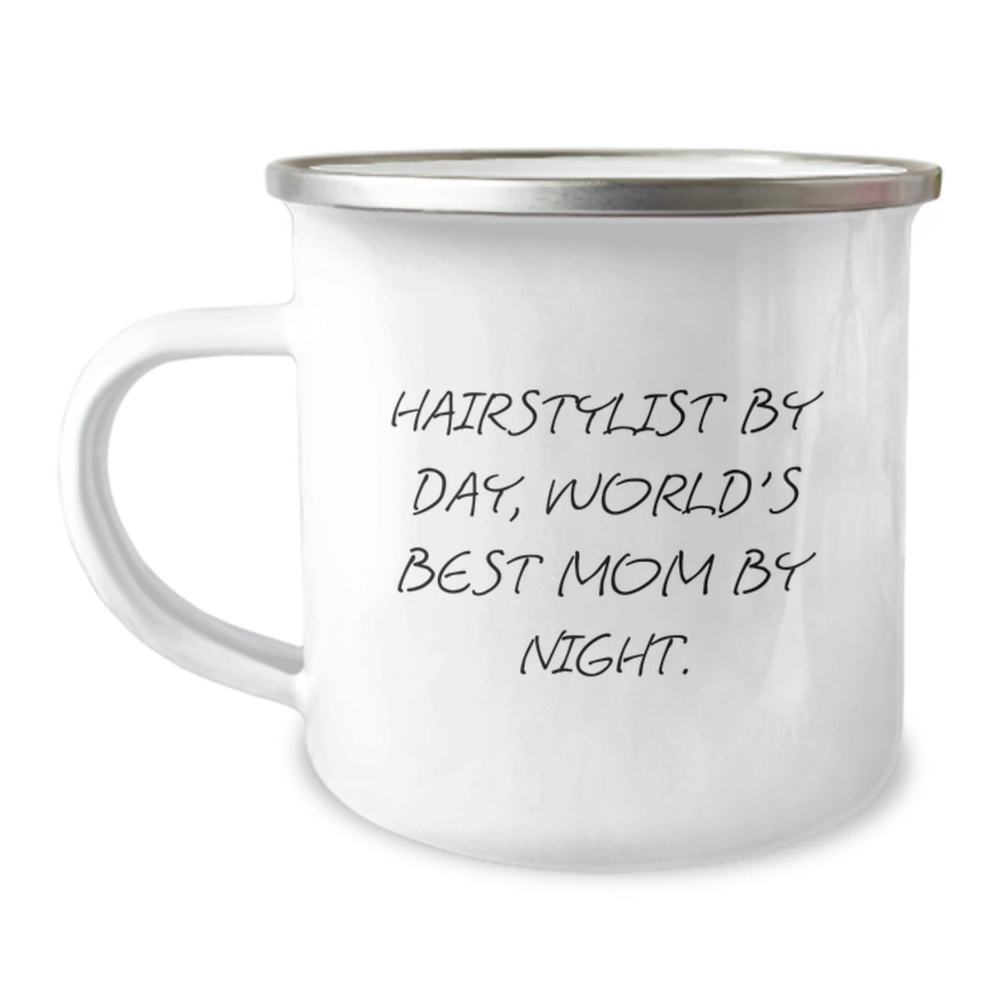 Hairstylist Gifts - Funny Quote Camping Mug for Birthday, 'Hairstylist by Day, World's Best Mom by Night' - Gifts from Friends to Hairstylist - Image 1