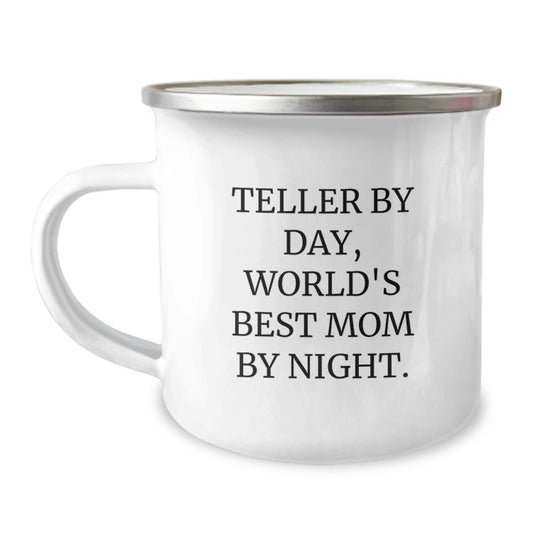 Teller Gifts, World's Best Mom Camping Mug, Funny Graduation Gift from Mom to Teller, 12 oz Stainless Steel with Enamel Finish - Image 1