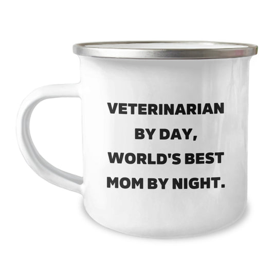 Veterinarian By Day, World's Best Mom By Night. Funny Graduation Gifts from Mom to Veterinarian Friends with Camping Mug - Image 1