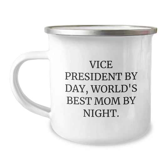 Vice President Gifts, Funny Camping Mug for World's Best Mom By Night, Graduation Unique Gifts from Friends, Family, Coworkers, 'By Day, World's Best Mom By Night' Quote - Image 1