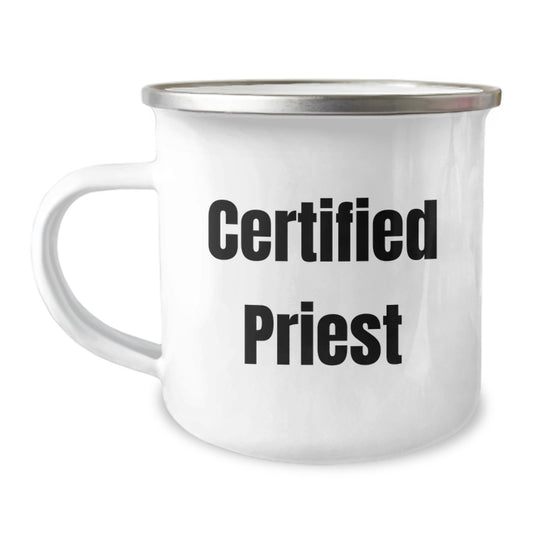 Funny Priest Gifts for Men Camping Mug, Birthday Unique Gifts from Friends, Camping Mug for Priest, 'Happily Sacrificed in the Wilderness' - Image 1