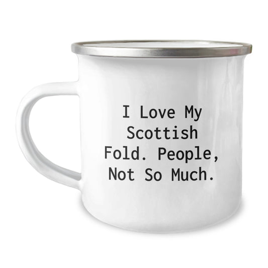 Gifts from Friends to Scottish Fold Cat Lovers, 'I Love My Scottish Fold. People, Not So Much.' Funny Camping Mug for Graduation - Image 1