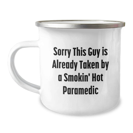 Funny Rescue Worker Gifts for Men from Friends - 'Sorry This Guy Is Already Taken' Quote on Camping Mug, 12 oz Stainless Steel with Enamel Finish, Birthday Unique Gifts - Image 1