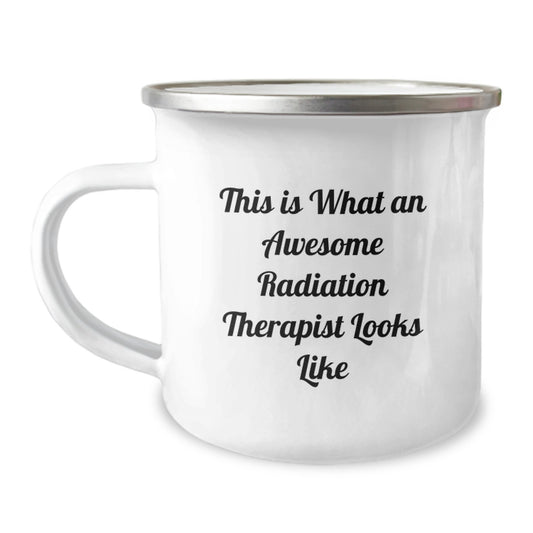 Funny Radiation Therapist Gifts from Friends for Men's Birthday Unique Camping Mugs with This Is What An Awesome Radiation Therapist Looks Like Quote - Image 1