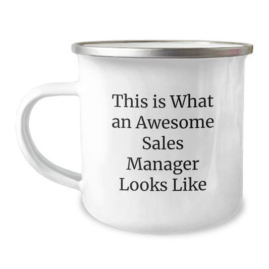 Funny Sales Manager Gifts, 'This Is What An Awesome Sales Manager Looks Like' Camping Mug for Birthday, Gifts from Friends to Coworkers - Image 1