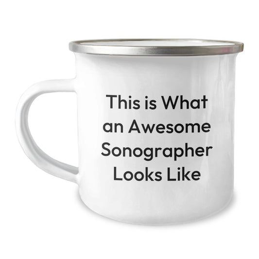 Funny Sonographer Gifts, 'This Is What An Awesome Sonographer Looks Like' Printed Camping Mug for Birthday from Friends, Unique Gifts for Sonographer - Image 1