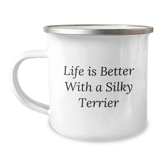 Silky Terrier Dog Lover Gifts from Friends for Birthday - Camping Mug, 'Life Is Better With A Silky Terrier', Unique Gift for Silky Terrier Dog Enthusiasts, Men, Women, Family - Image 1