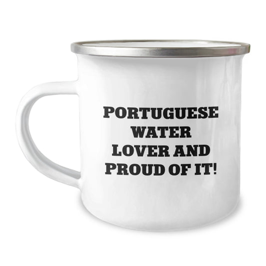 Portuguese Water Dog Lover Gifts from Friends Family - Funny Birthday Camping Mug, Quote: 'Portuguese Water Lover And Proud Of It!' for Portuguese Water Dog Enthusiasts - Image 1