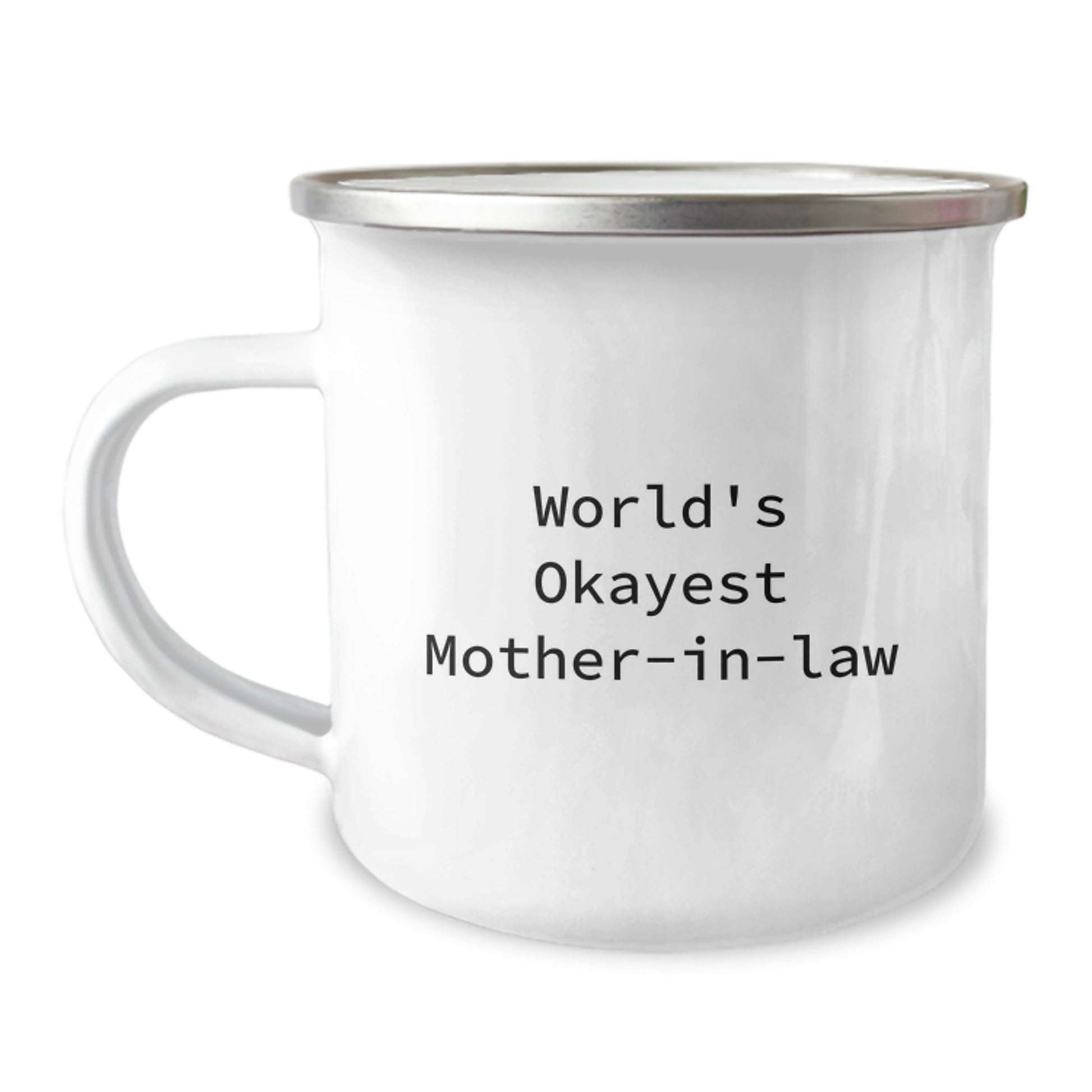 Funny Mom-in-law Gifts for Graduation, World's Okayest Mom Mug, 12 oz Stainless Steel Camping Mug with Enamel Finish - Image 1