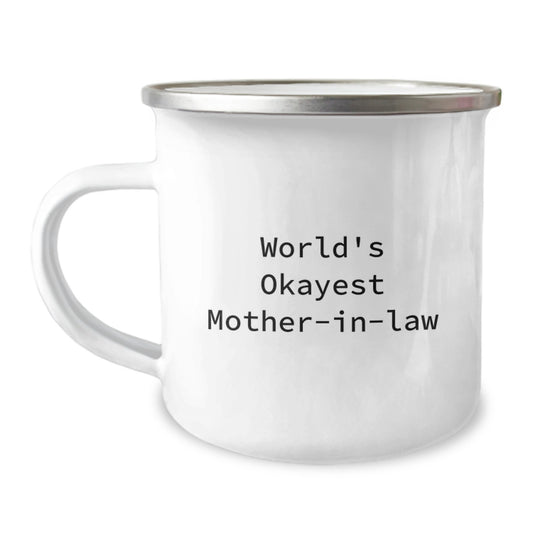 Funny Mom-in-law Gifts for Graduation, World's Okayest Mom Mug, 12 oz Stainless Steel Camping Mug with Enamel Finish - Image 1