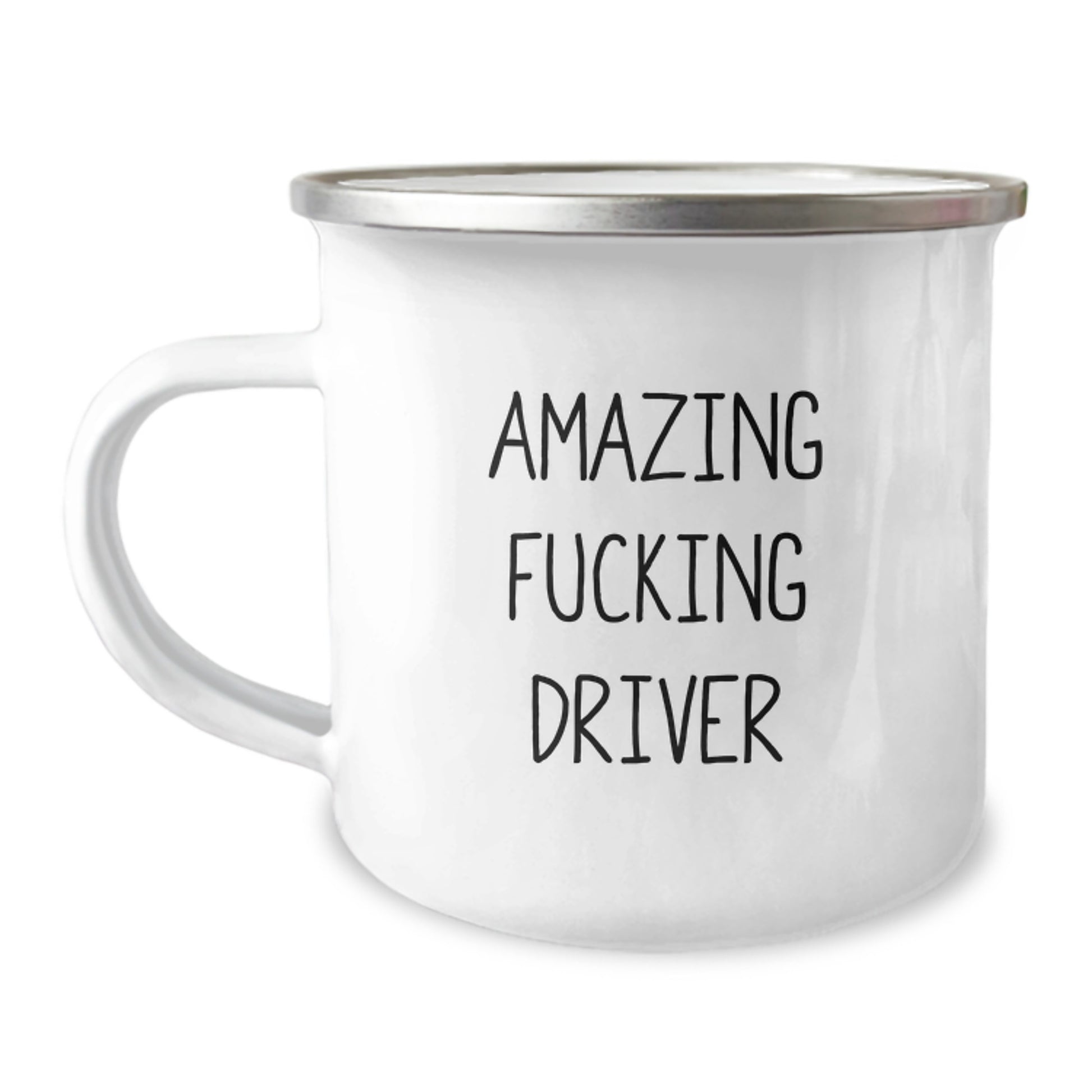 Funny Driver Gifts from Friends, Unique Graduation Gifts for Driver, Amazing 'Amazing F--king Driver' Enamel Camping Mug - Image 1