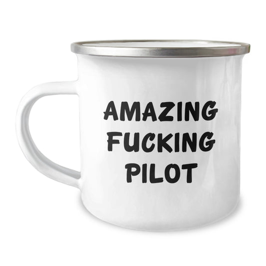 Funny Pilot Gifts from Friends for Graduation - Amazing Camping Mug, 12 oz Stainless Steel with Enamel Finish, Quote 'Amazing F--king Pilot' for Men, Women, or Coworkers - Image 1