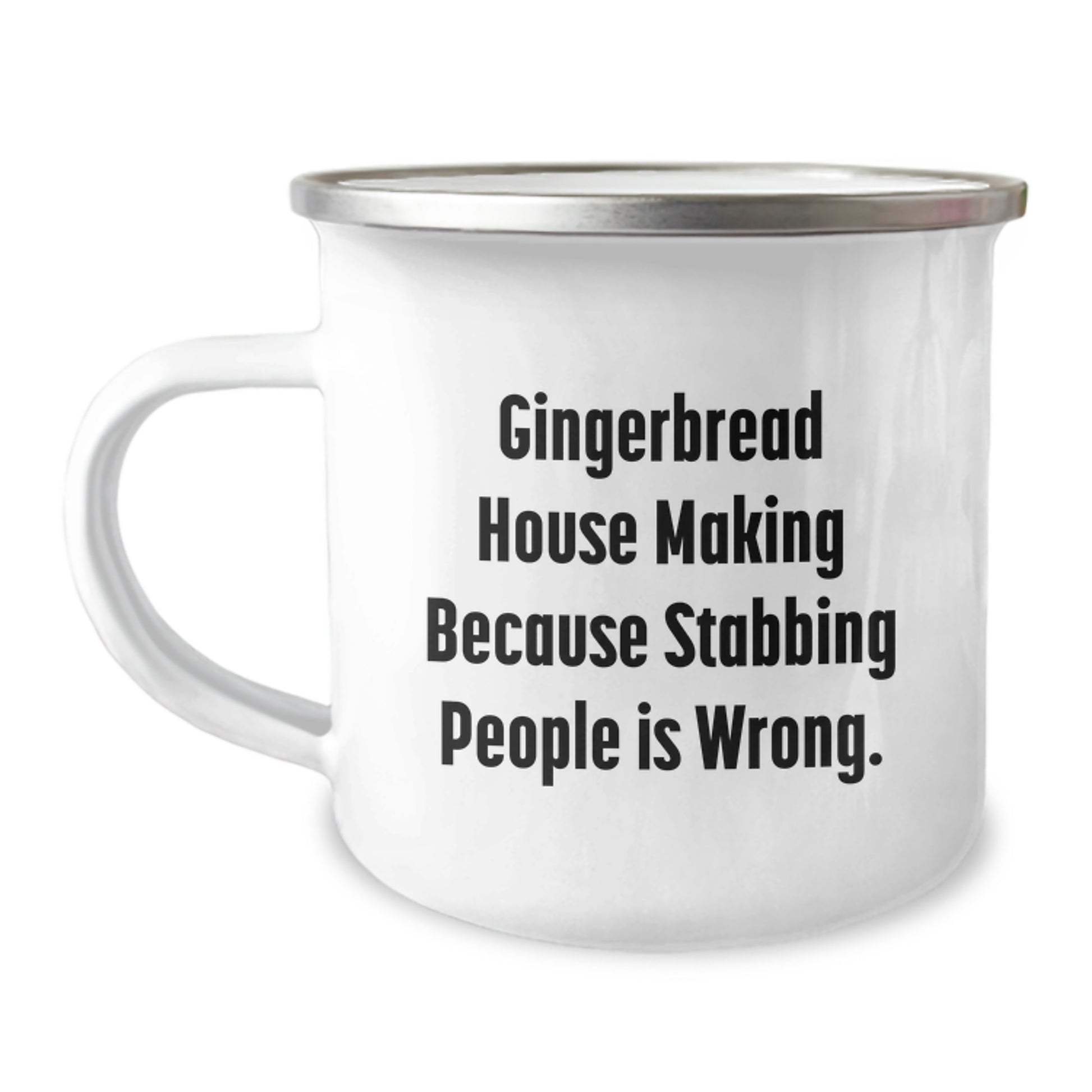 Gingerbread House Making Gifts from Friends, Unique Camping Mugs with Funny Quote, 12 oz Stainless Steel Enamel Mug for Men, Women, Coworkers, Family, Gingerbread House Making Enthusiasts - Image 1