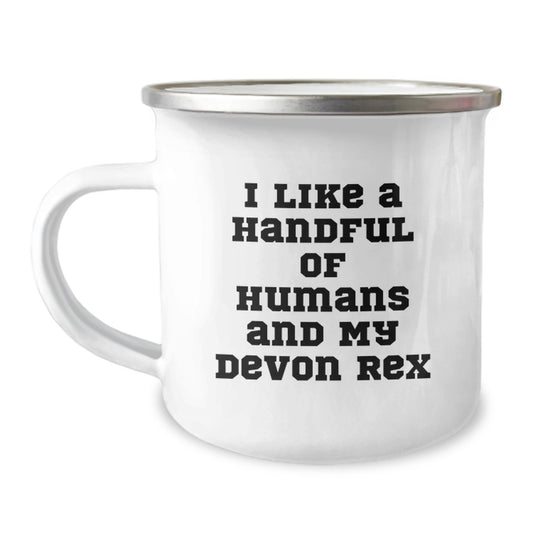 Devon Rex Cat Lovers Gifts from Friends and Family, Funny Camping Mug for Graduation, 'I Like A Handful Of Humans And My Devon Rex' - Image 1