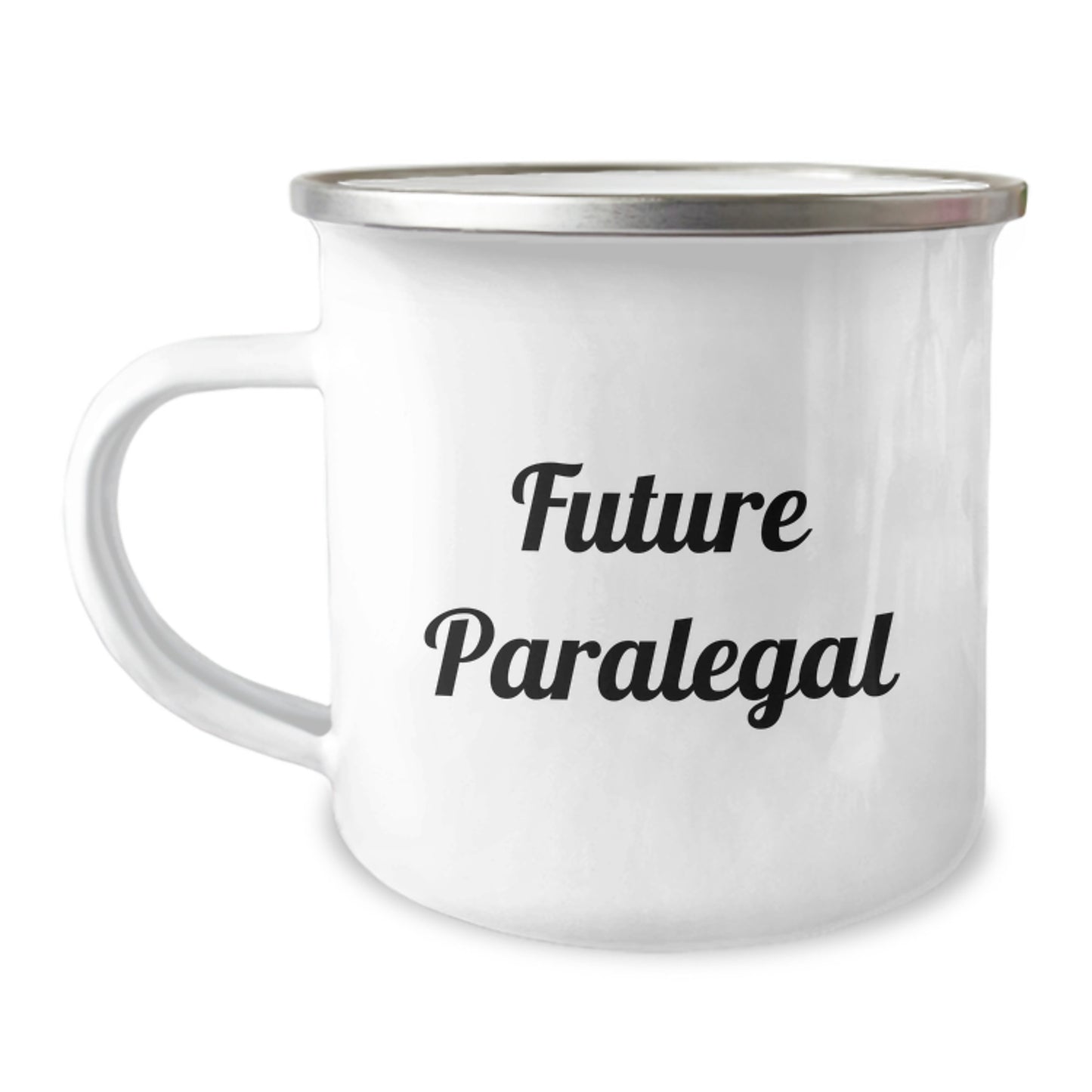Funny Future Paralegal Birthday Unique Gifts from Friends or Family, Camping Mug for Paralegal Studying, 'Future Paralegal' Quote, 12 oz Stainless Steel with Enamel Finish - Image 1