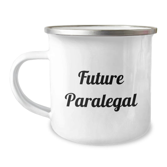 Funny Future Paralegal Birthday Unique Gifts from Friends or Family, Camping Mug for Paralegal Studying, 'Future Paralegal' Quote, 12 oz Stainless Steel with Enamel Finish - Image 1