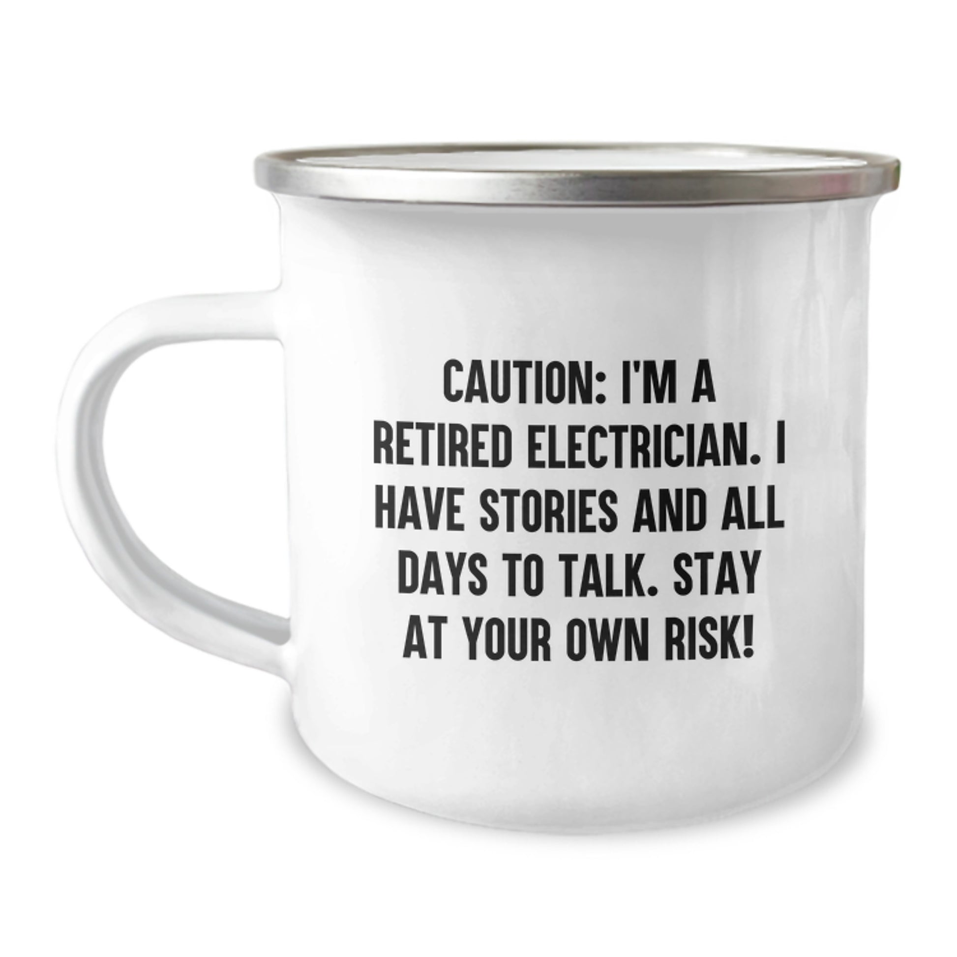 Electrician Gifts from Men - 'Caution: I'm A Retired Electrician...' Funny Camping Mug for Electrician's Birthday - Image 1