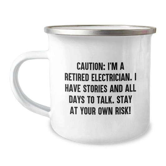 Electrician Gifts from Men - 'Caution: I'm A Retired Electrician...' Funny Camping Mug for Electrician's Birthday - Image 1