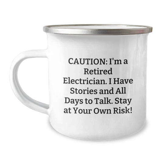 Funny Electrician Gifts for Electricians, Camping Mug with Caution Quote, Birthday Unique Gifts from Friends, Gifts for Electrician - Image 1
