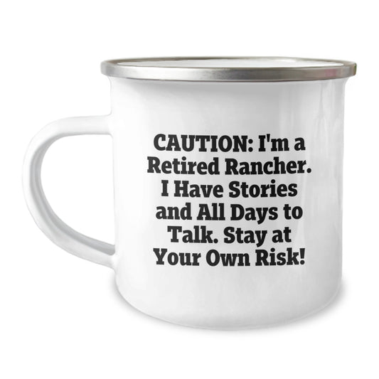 Rancher Gifts from Friends, Unique Birthday Unique Gifts for Retired Rancher Men, Caution: Funny Camping Mug - Image 1