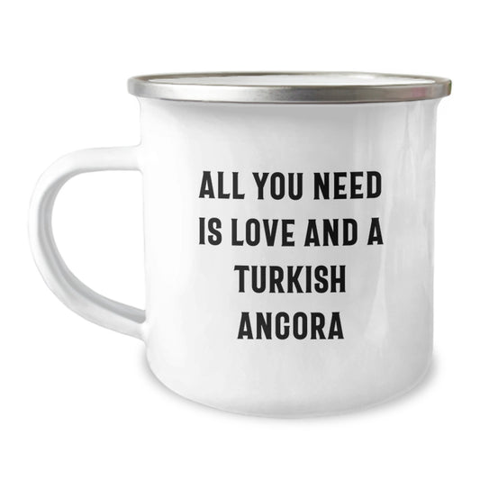Turkish Angora Cat Lovers Gifts from Men, Birthday Unique Presents for Women, Camping Mug with Quote 'All You Need Is Love And A Turkish Angora' - Image 1