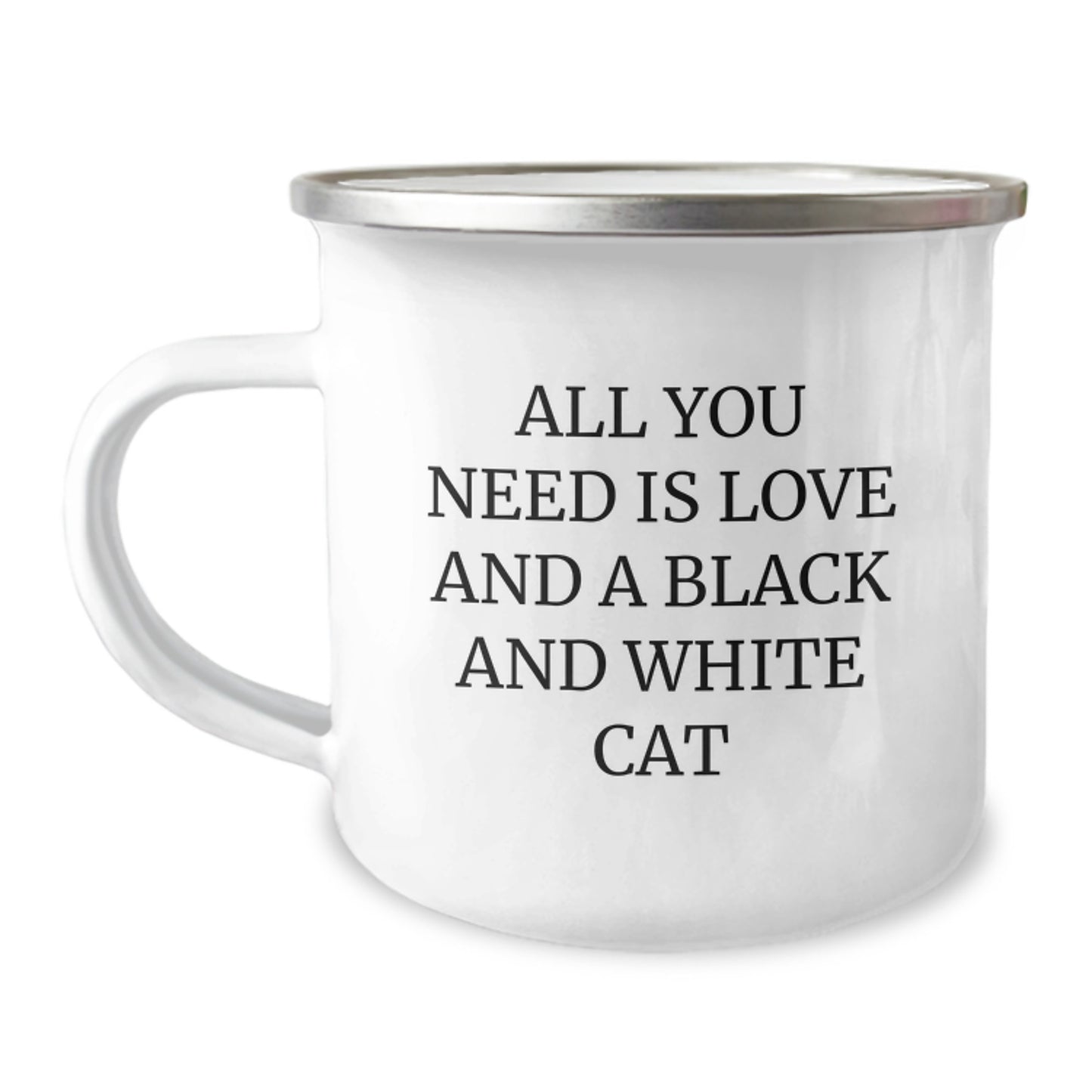 Funny Black and White Cat Gifts from Friends for Birthday Camping Mug - All You Need Is Love - Image 1
